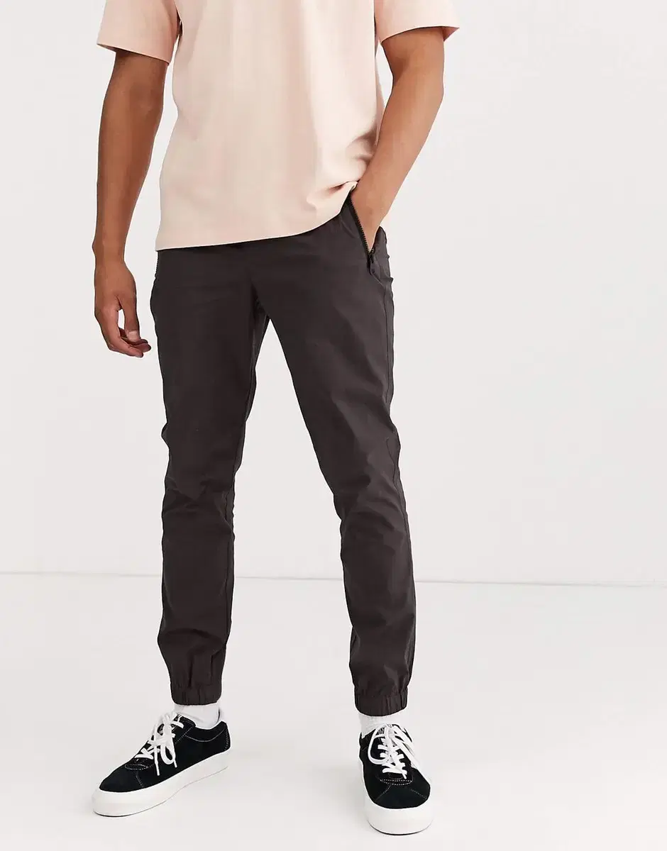 ASOS jogger in nylon with belt in brown